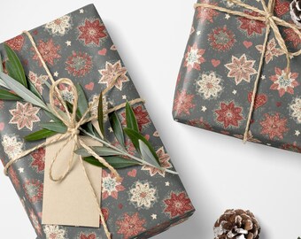 Skandinaviskt julklappspapper Minimalistiskt rött nordiskt presentpapper för julklappar Hygge Rustik vinterdekoration