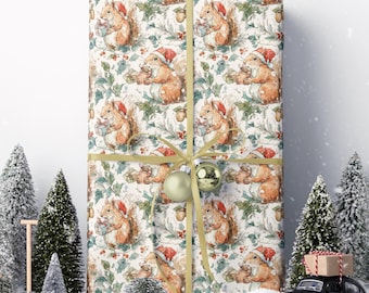 Squirrel Christmas Wrapping Paper, Forest Animal Gift Wrap
