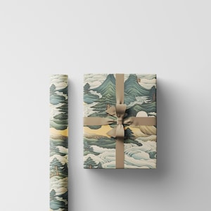 Japanse kunst inpakpapier Washi-stijl cadeaupapier minimalistisch Seigaiha-patroon elegante, Japan geïnspireerde verpakking voor vakantiecadeaus #1 afbeelding 3