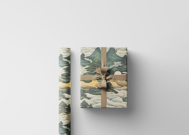 Japanse kunst inpakpapier Washi-stijl cadeaupapier minimalistisch Seigaiha-patroon elegante, Japan geïnspireerde verpakking voor vakantiecadeaus #1 afbeelding 3
