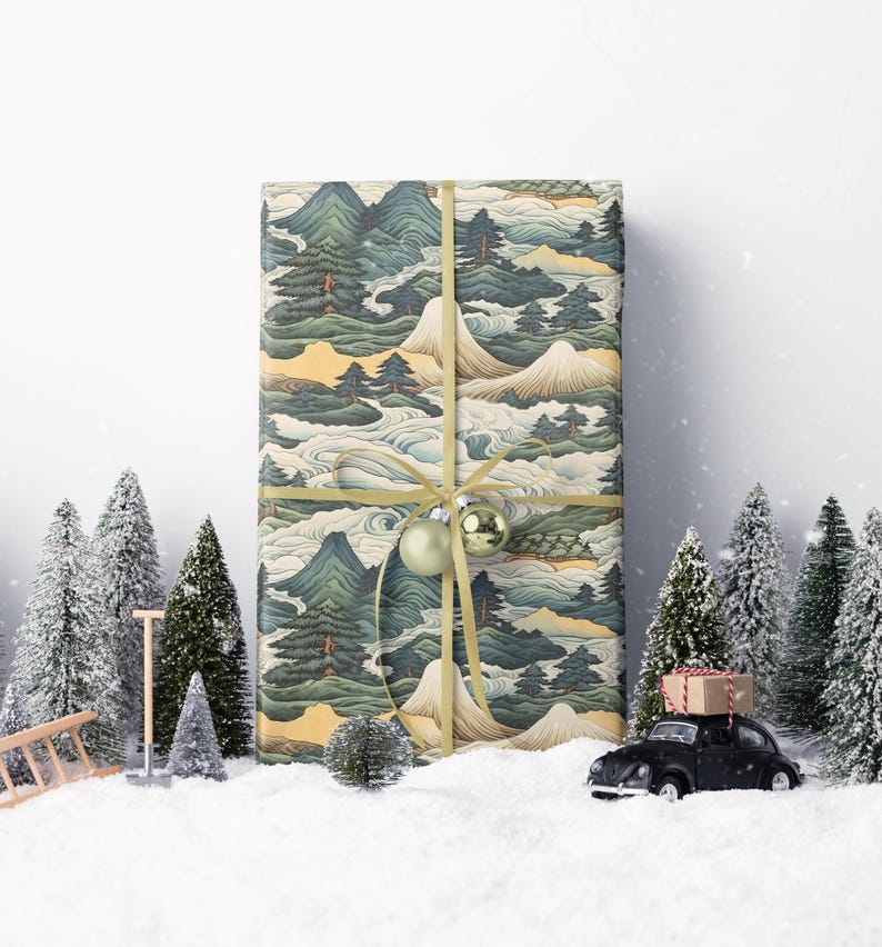 Japanse kunst inpakpapier Washi-stijl cadeaupapier minimalistisch Seigaiha-patroon elegante, Japan geïnspireerde verpakking voor vakantiecadeaus #1 afbeelding 4