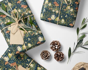 Cottagecore groda presentpappersrulle med svamp och löv för vintage naturinspirerad inslagning #2