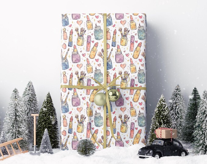 Makeup Wrapping Paper Spa Day Birthday Gift Wrap Beauty Party Supplies ...