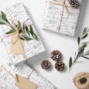 Geeky Math Wrapping Paper Science Gift Wrap with Formula Design Nerd Aesthetic for Graduation Teacher or Student Gift Packaging #3 image 2