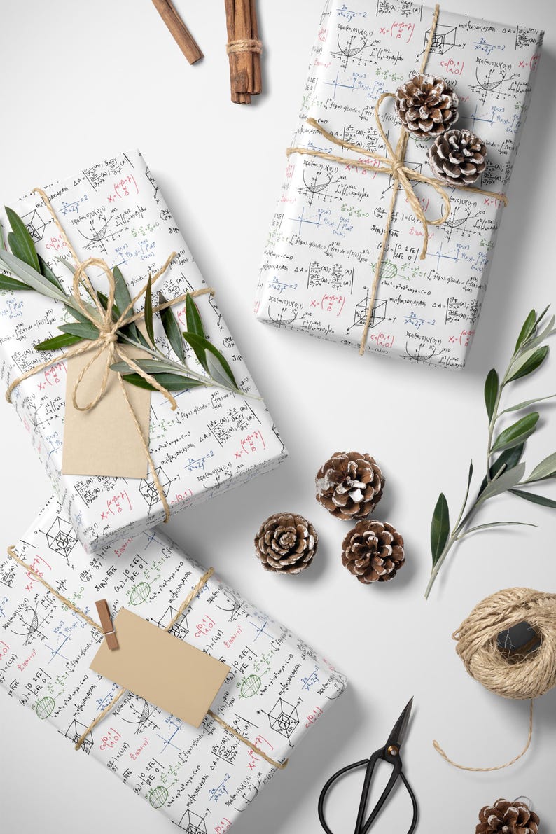 Geeky Math Wrapping Paper Science Gift Wrap with Formula Design Nerd Aesthetic for Graduation Teacher or Student Gift Packaging #3 image 2