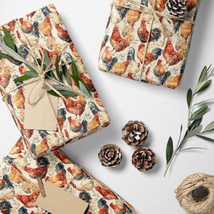Farmers Market Wrapping Paper Roll Fresh Farm Chickens Rustic Country Farmhouse Eco Friendly Barnyard Kitchen Gift Wrap #24