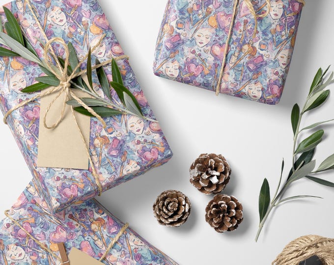 Makeup Wrapping Paper Spa Day Birthday Gift Wrap Beauty Party Supplies ...