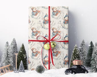 Premium snögubbe julklappspapper i rulle, vinterpresentpapper med julfigurer #9