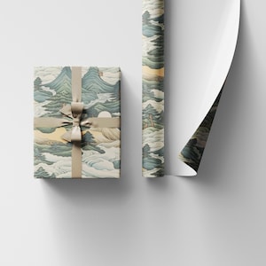 Japanse kunst inpakpapier Washi-stijl cadeaupapier minimalistisch Seigaiha-patroon elegante, Japan geïnspireerde verpakking voor vakantiecadeaus #1 afbeelding 2