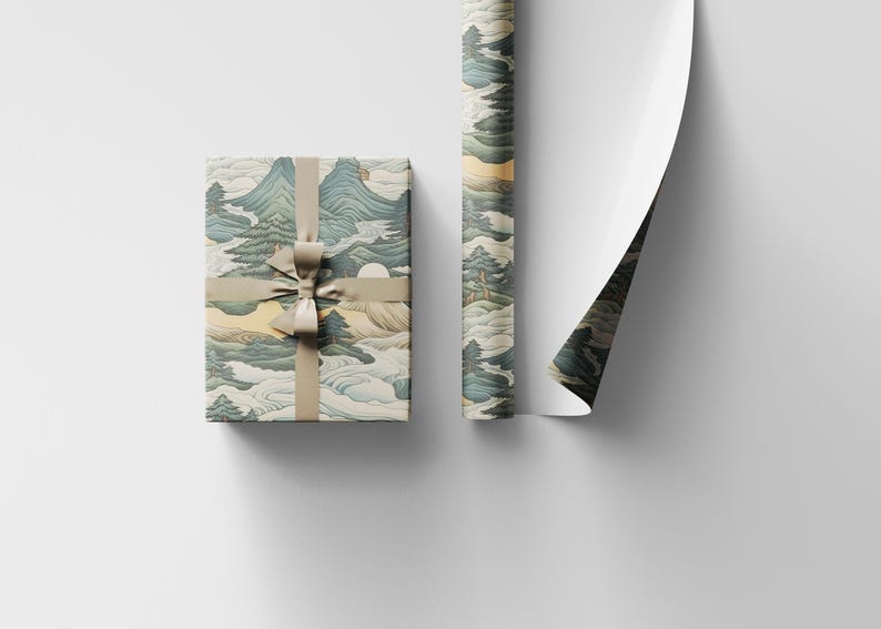 Japanse kunst inpakpapier Washi-stijl cadeaupapier minimalistisch Seigaiha-patroon elegante, Japan geïnspireerde verpakking voor vakantiecadeaus #1 afbeelding 2