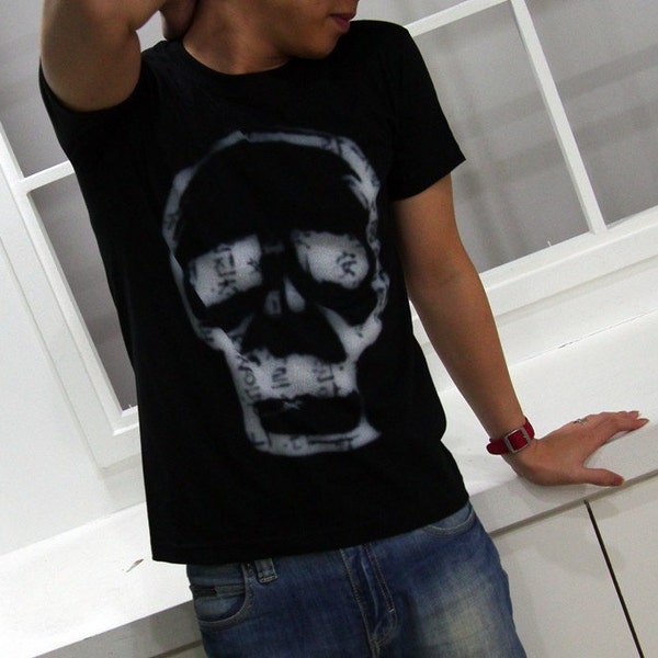 S U P E R - S O F T black short sleeved t-shirt /Foggy Skull and Korean S M L XL