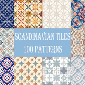 Conjunto de patrones de azulejos escandinavos / 100 diseños sin costuras de inspiración nórdica