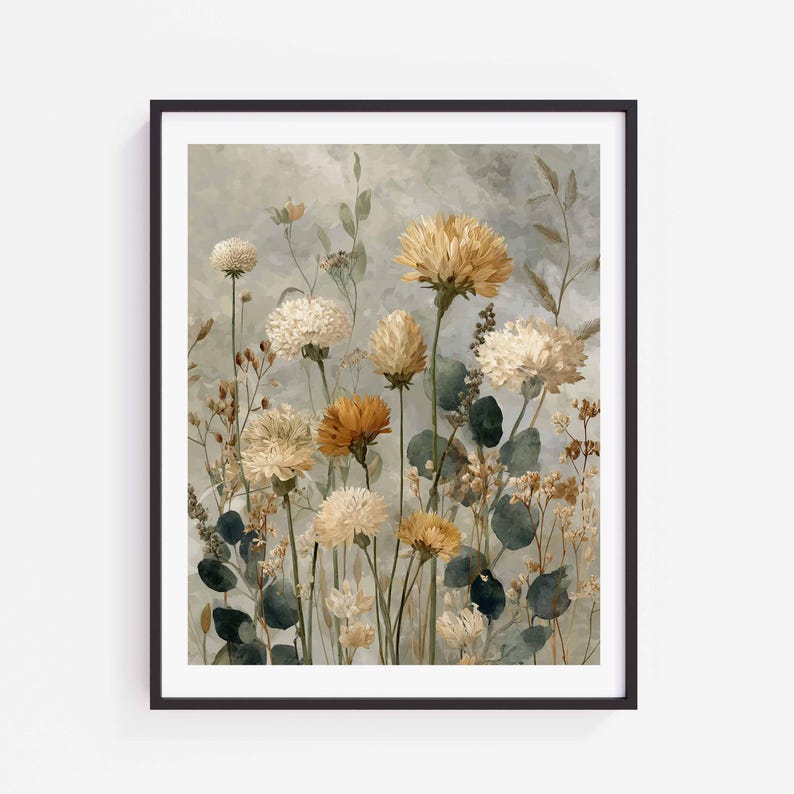 Vintage Botanical Wall Art Set of 3 Prints, Rustic Floral Set, Sage and ...