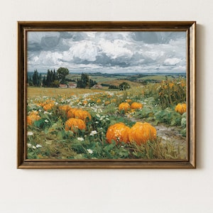 Pumpkin Patch Landscape Printable - Rustic Autumn Print, Pumpkin Decor for Halloween and Thanksgiving, Countryside Pumpkin Wall Art 42