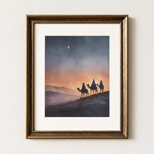3 Wise Men Christian Wall Art Printable - Bethlehem Star Christmas Wall Art, Sunset Nativity Scene, Christian Prints for Holiday Decor 448