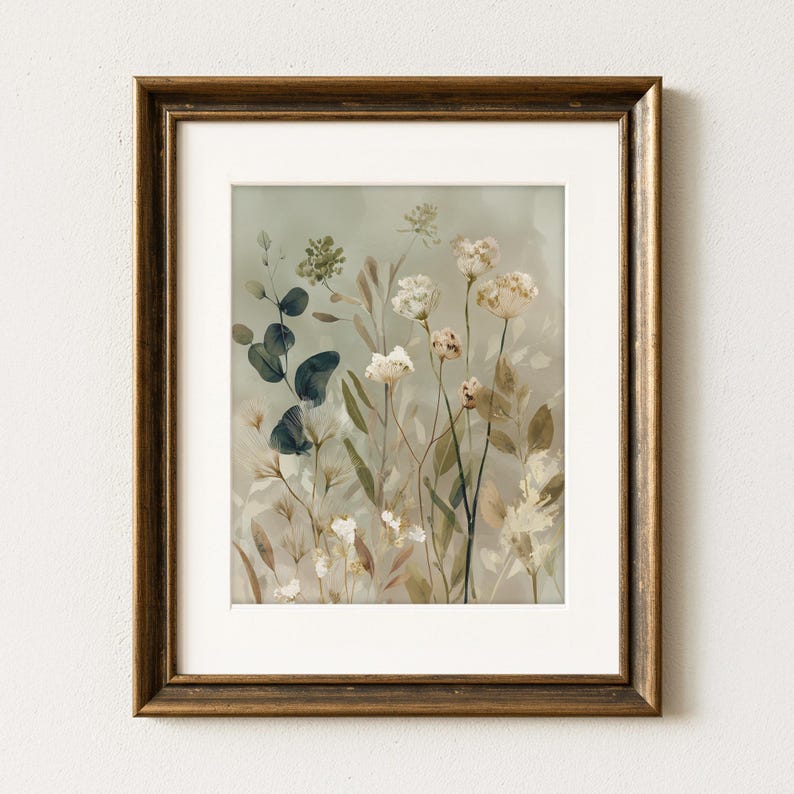 Neutral Botanical Wall Art Print – Wildflower Watercolor Botanical ...