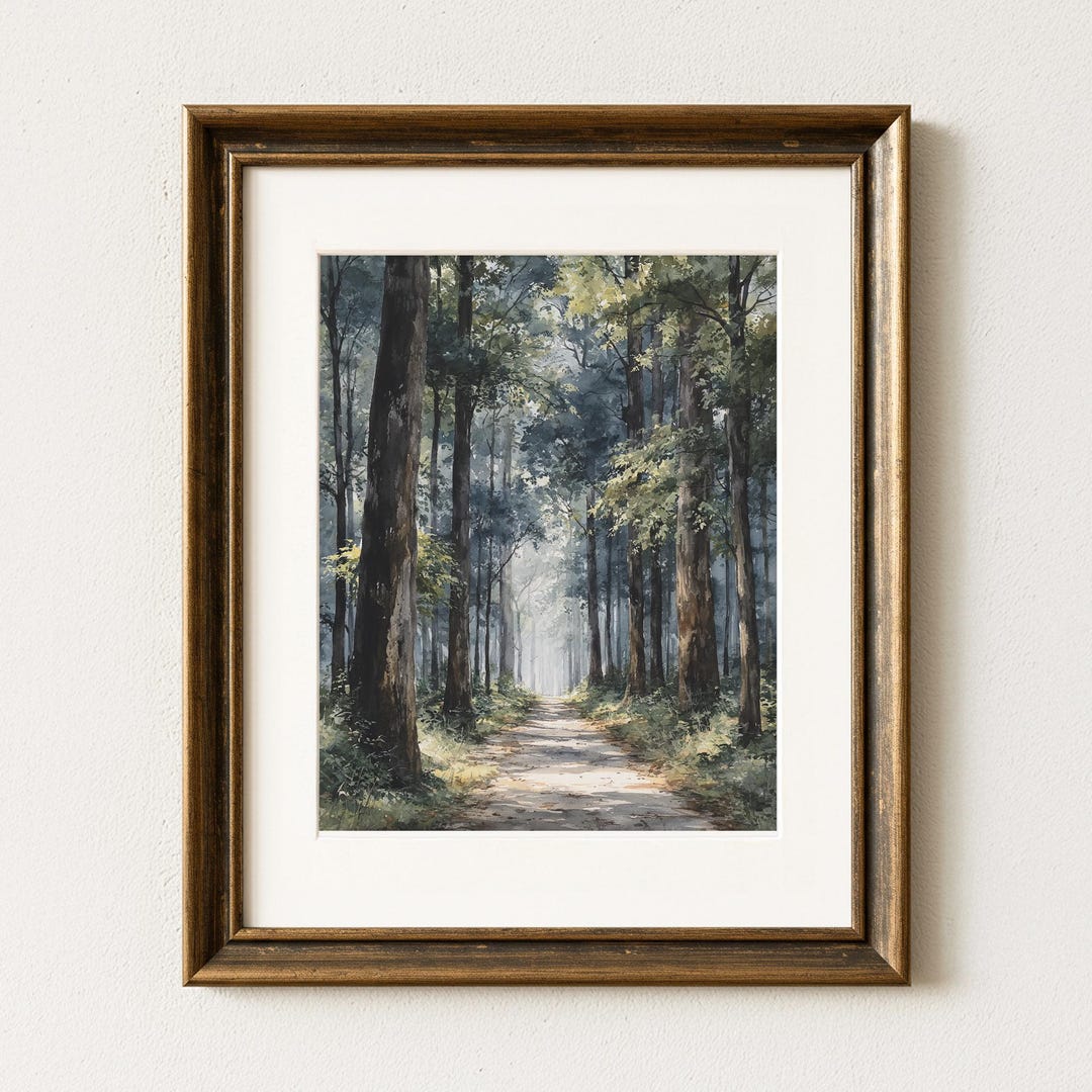 Misty Forest Path Wall Art – Quiet Woodland Landscape Printable, Moody ...