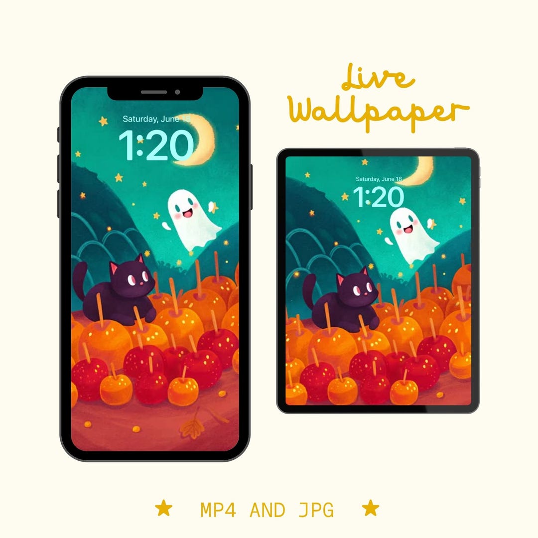 Cozy Night Candy Apples Ghost & Black Cat Live Wallpaper for Ios and ...