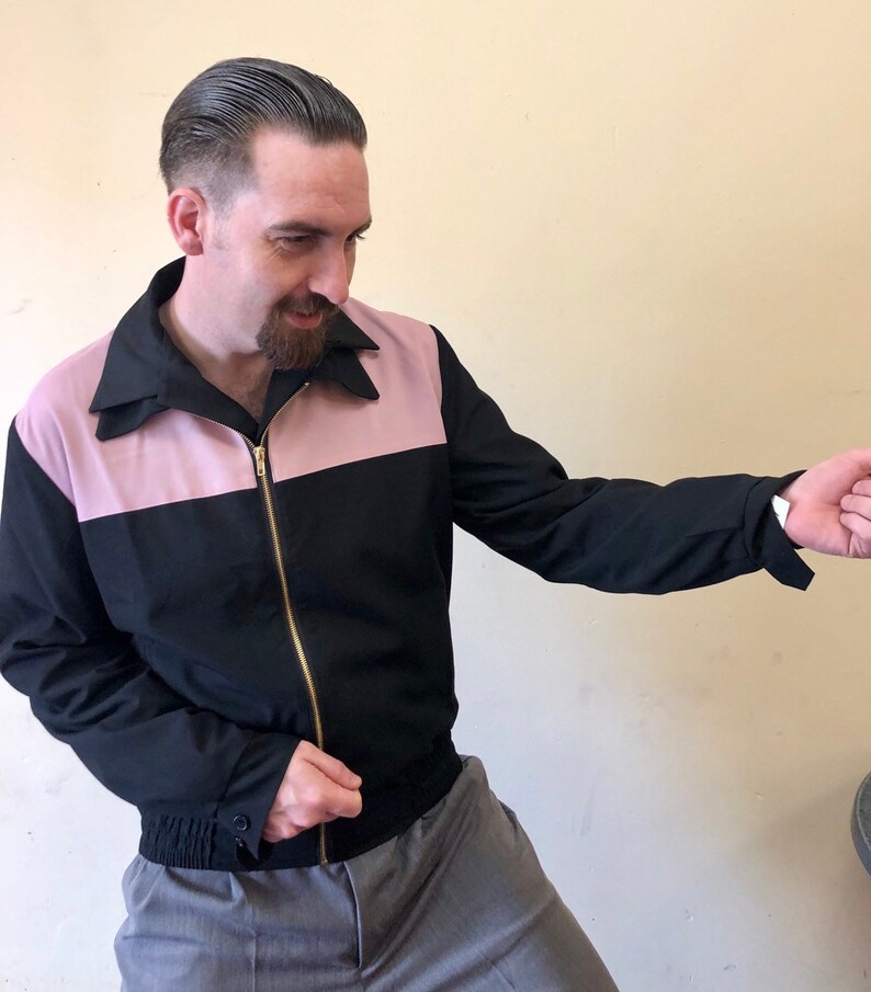 Vintage 1950s Style Two Tone Pink And Black Mens Gab Jacket M Etsy