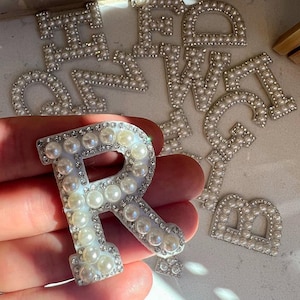 Personalized white pearl letter hot stamping patch, for bags, clothes, shoes iron-on letters