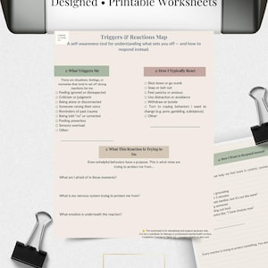 Triggers & Reactions Worksheet | Printable Emotional Regulation Tool | Trauma-Informed Self-Awareness PDF | Mental Health Resource
