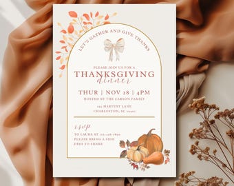 Elegant Thanksgiving Dinner Invitation Template | Autumn Harvest (Digital Download)