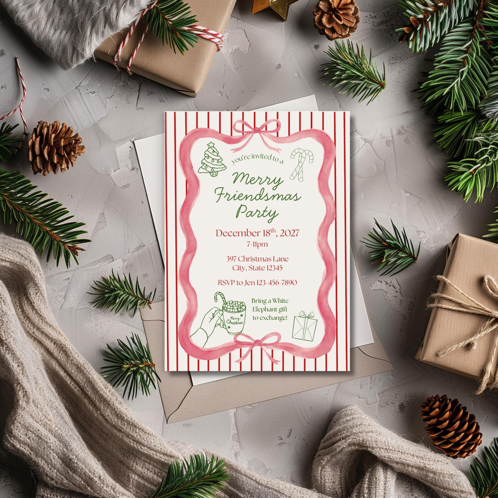Merry Friendsmas Invitation Template Editable Canva Invite Red