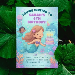 Under The Sea Mermaid Kid&#39;s Birthday Party Invitation Template - Instant Download - Girl&#39;s Birthday - Customizable Kids Birthday Template