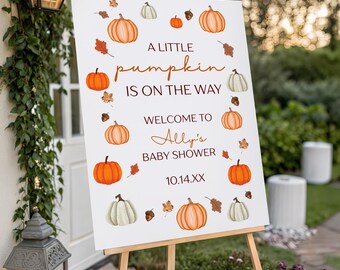 Panneau pour baby shower sur le thème de la citrouille : Décoration d'automne, modèle modifiable (téléchargement numérique)