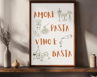 Amore Pasta Vino Digital Print: Rustic Italian Kitchen Art (Digital Download