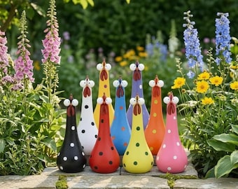 Lustiges Huhn Gartenstatue, wunderliche Harz-Skulptur, Außenhof-Kunst, mehrfarbiges Dekor