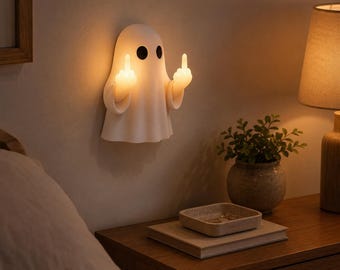 Lámpara LED con fantasma del dedo medio, decoración de Halloween con fantasmas graciosos y atrevidos, adorno de escritorio luminoso y divertido, regalo espeluznante.