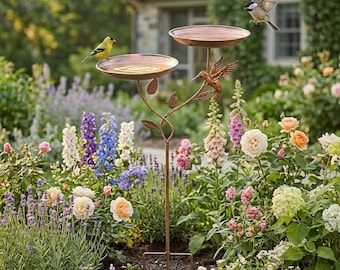 Double Layer Copper Bird Bath Stake, Vintage Garden Hummingbird Water Bowl, Outdoor Bird Bath Decor, Rustic Garden Yard Art Gift for Birds