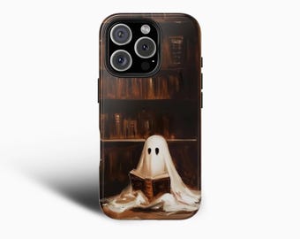 Watercolor Ghost Halloween Phone Case For iPhone 16 Pro Max 15 14 13 12 11 Plus, Samsung S24 S23 S22 S21, Spooky Phone Case, Book Phone Case