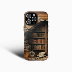 Book Lovers Vintage Book Shelf Phone Case For iPhone 16 Pro Max 15 14 13 12 11 Plus, Samsung S24 S23 S22 S21, Bookish, Reader Phone Case