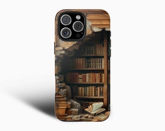 Book Lovers Vintage Book Shelf Phone Case For iPhone 16 Pro Max 15 14 13 12 11 Plus, Samsung S24 S23 S22 S21, Bookish, Reader Phone Case