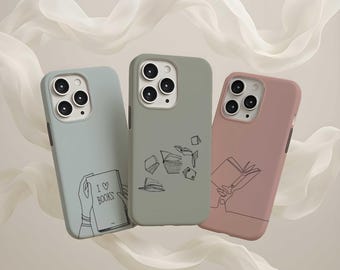 Minimalist Book Lover Phone Case For iPhone 16 Pro Max 15 14 13 12 11 Plus, Samsung S24 S23 S22 S21, Reader Phone Case, Bookish Case
