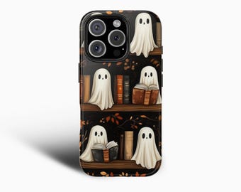Cute Book Ghost Halloween Phone Case For iPhone 16 Pro Max 15 14 13 12 11 Plus, Samsung S24 S23 S22 S21, Reader Phone Case, Book Lover Gift