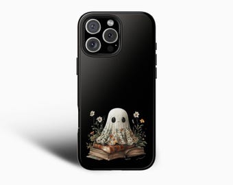 Cute Book Ghost Halloween Phone Case For iPhone 16 Pro Max 15 14 13 12 11 Plus, Samsung S24 S23 S22 S21, Reader Phone Case, Book Lover Gift