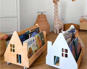 Étagère Montessori personnalisée avec roulettes • Bibliothèque en bois pour tout-petits • Meubles Montessori • Cadeau pour bébé • Bücherregal Kinder