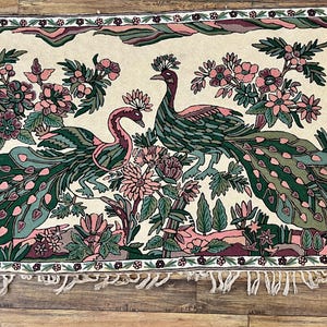 Kashmiri Rugs | Peacock Design, Chain Stitch & wool Handmade | Wall Tapestry