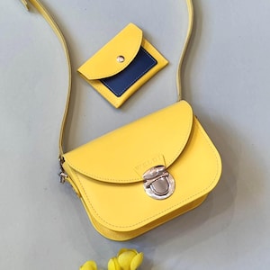 Yellow Leather Crossbody Bag: Handmade Small Shoulder Purse