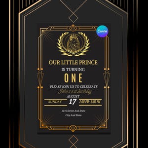 Editable All Black Party Invitation, All Black Affair, Black and Gold, Minimalist Birthday, Modern, Black Canva Digital Invite