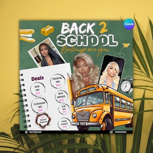 Back To School Flyer, August Bookings Flyer, Back To School Bookings Sale Flyer, Back 2 School Hair Flyer, Braids Special Flyer, DIY Canva