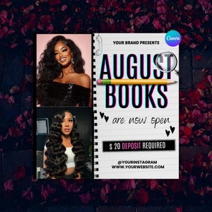 August Booking Flyer, DIY Flyer Template Design, Back to School Flyer, August Appointment Flyer, Hair Lash Instagram Post, Book Now Flyer
