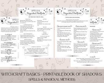 Spells and Magickal Methods PDF – Printable Grimoire Pages – Witchcraft Spell Casting Guide – Book of Shadows Sheets – Digital Download