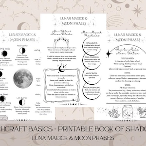 Luna Magick e Fasi Lunari PDF – 3 Pagine Grimorio Stampabili – Guida alla Magia Lunare della Stregoneria – Libro Digitale delle Ombre – Download Istantaneo