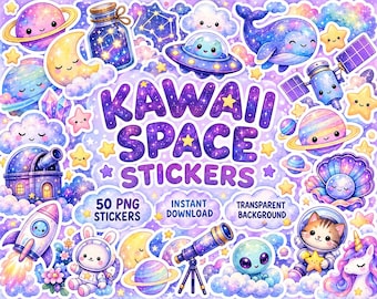 Kawaii Space Sticker Bundle: Astronauts, Planets, Stars (Digital Download)