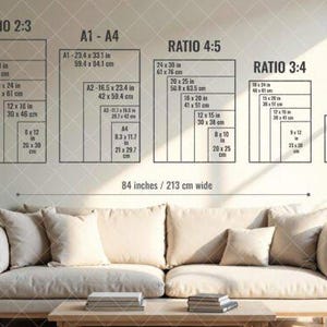 Guide des tailles des oeuvres d&#39;art murales Guide des tailles du cadre Guide des tailles d&#39;impression Guide des tailles d&#39;impression numérique Guide des proportions d&#39;art mural Guide des tailles d&#39;art en téléchargement numérique