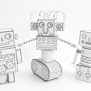 Crea il tuo modello di robot / Giocattolo di carta robot stampabile / Attività STEM fai da te per bambini / Download digitale